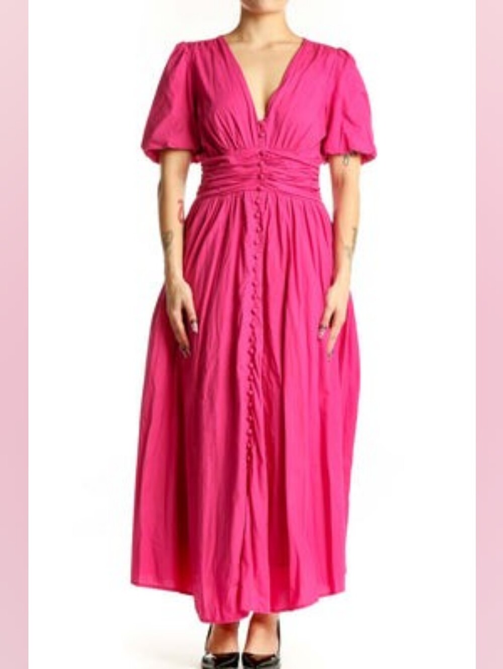 Anthropologie V-Neck Button-Front Maxi Dress